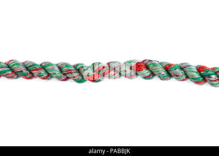Green and red decorative braided curtain cord. Slice on white background Stock Photo