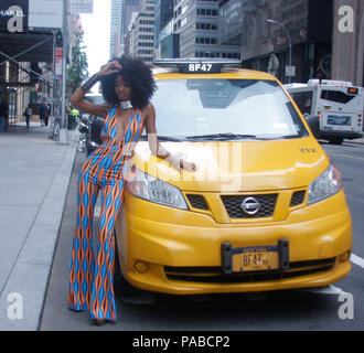 New York, USA. 21st July, 2018. Designer Lavie Byck brought some models to present her new collection on E 57 street near Central Park, New York. Credit: Niyi Fote/Thenews2/Pacific Press/Alamy Live News Stock Photo