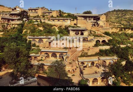 The old village Lijiashan and its cave´s dwellings is located near Yellow river in Shanxi province in China. Stock Photo