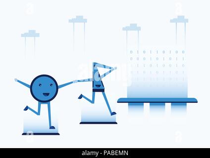 Character design in concept of Quantum Computing. Vector illustration about future technology of computer system for web banner, mascot creator, cover Stock Vector