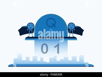 Character design in concept of Quantum Computing. Vector illustration about future technology of computer system for web banner, mascot creator, cover Stock Vector