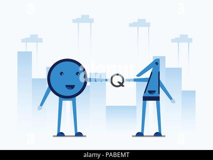 Character design in concept of Quantum Computing. Vector illustration about future technology of computer system for web banner, mascot creator, cover Stock Vector