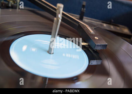 Embargoed to 0001 Monday July 23 General view of a 12 inch vinyl record playing on a turntable. Music lovers will be asked to nominate and share the album that has most inspired them for the first National Album Day, launched in the year of the 70th anniversary of the first LP. Stock Photo