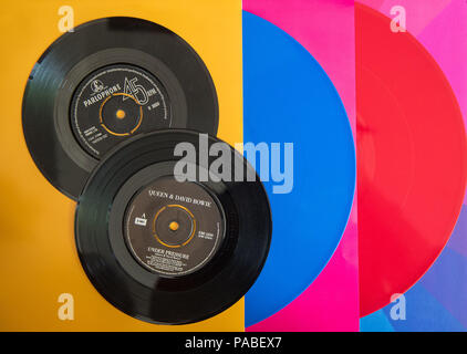 Embargoed to 0001 Monday July 23 General view of 7 inch and 12 inch vinyl records. Music lovers will be asked to nominate and share the album that has most inspired them for the first National Album Day, launched in the year of the 70th anniversary of the first LP. Stock Photo