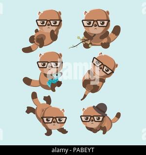 Set of beavers on pastel background. Stock Vector