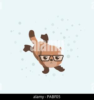 Funny cartoon beaver on pastel background. Stock Vector