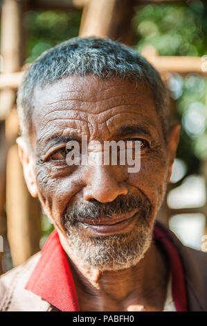 OMO VALLEY, ETHIOPIA - SEP 19, 2011: Portrait of an unidentified Ethiopian serious man in Ethiopia, Sep.19, 2011. People in Ethiopia suffer of poverty Stock Photo