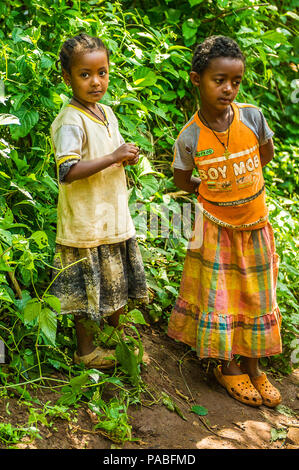 OMO, ETHIOPIA - SEPTEMBER 20, 2011: Unidentified Ethiopian girls portrait. People in Ethiopia suffer of poverty due to the unstable situation Stock Photo