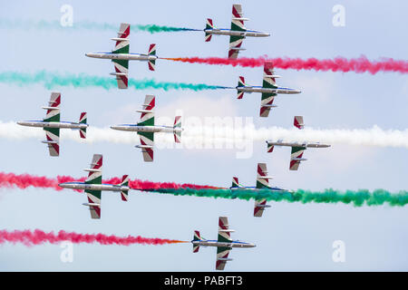 Italian Air Force Frecce Tricolori pictured at the 2018 Royal International Air Tattoo at RAF Fairford in Gloucestershire. Stock Photo