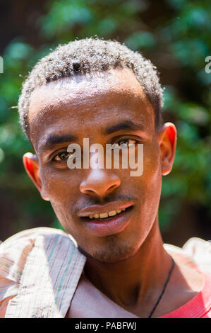 OMO VALLEY, ETHIOPIA - SEP 20, 2011: Portrait of an unidentified Ethiopian man in Ethiopia, Sep.20, 2011. People in Ethiopia suffer of poverty due to  Stock Photo