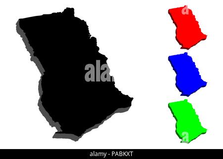 3D map of Ghana (Republic of Ghana) - black, red, blue and green - vector illustration Stock Vector