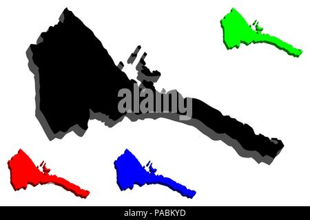 3D map of Eritrea (State of Eritrea, Horn of Africa) - black, red, blue and green - vector illustration Stock Vector