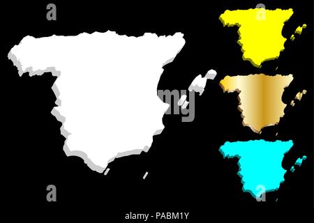3D map of Spain (Kingdom of Spain) - white, yellow, blue and gold - vector illustration Stock Vector
