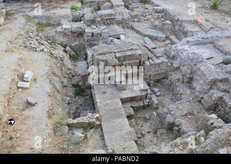 The ruins of the Aphrodite Temple from the 3rd century BC in the old town of Rhodes, Greece. Stock Photo