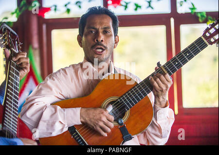 MANAGUA, NICARAGUA - JAN 6, 2012: Unidentified Nicaraguan local musician. 69% of Nicaranguan people belong to the Mestizo ethnic group Stock Photo