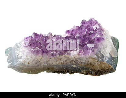 Violet amethyst (citrine) crystal from Uruguay on matrix isolated on white background Stock Photo