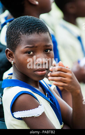ACCRA, GHANA - MARCH 2, 2012: Unidentified Ghanaian students came to see the Elmina Castle. Children of Ghana suffer of poverty due to the unstable ec Stock Photo