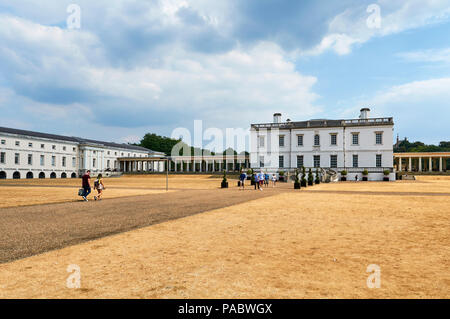 The 17th century Queens House in Greenwich Park, London UK, with parched grass from the 2018 heatwave Stock Photo