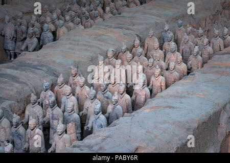 Xian, China - August 6, 2012: Ranks of Terracotta Warriors near the city of Xian in China Stock Photo
