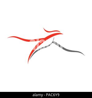 Ancient Dragon Phoenix Line Art Vector Symbol Graphic Logo Design Template Stock Vector