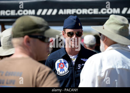 Maj. Alexander Goldfein, Thunderbird 3, speaks at the Air Force recruiting booth, March 13, 2016, at Davis-Monthan Air Force Base, Ariz. (U.S. Air Force Photo by Senior Airman Jason Couillard) Stock Photo