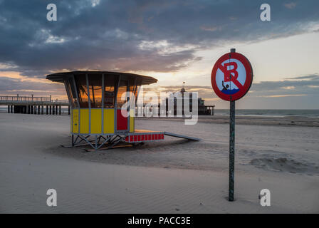 Illustration image of the old wooden pier of Blankenberge at low tide, on Thursday 4 August 2016, Blankenberge, Belgium. Stock Photo