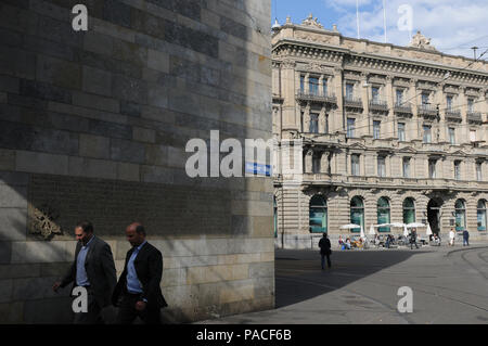 The shadows of illegal swiss banks activities are getting longer and longer at Zürich's Paradeplatz, the headquarters of UBS and Credit Suisse Stock Photo