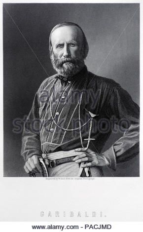 Giuseppe Garibaldi portrait, 1807 – 1882, was an Italian general and nationalist, antique engraving from 1884 Stock Photo