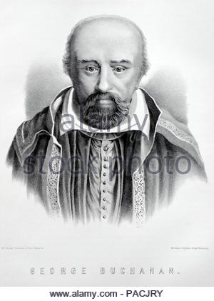 George Buchanan, Tutor of King James I of England was a Scottish historian and humanist scholar 1506 – 1582, antique engraving from 1879 Stock Photo