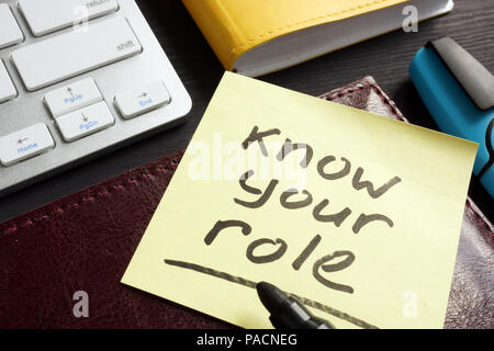 Know your role written on a memo stick. Inspiration. Stock Photo