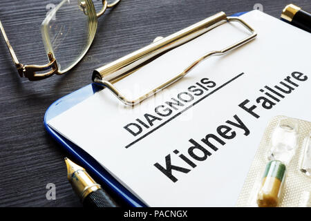 Diagnosis kidney failure and pen in the hospital. Stock Photo