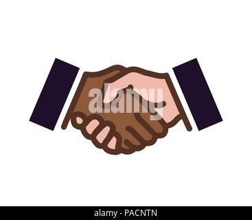 Handshake, solidarity or deal symbol. Flat EPS 8 vector, isolated on white background. The hands can easily be colored independently of each other. Stock Vector