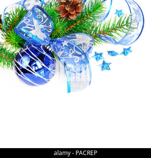 Christmas composition with blue Christmas ball isolated on a white background Stock Photo