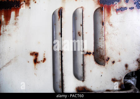 Old metal ventilation holes on the truck Stock Photo