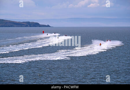 Weston-super-Mare, UK. 21st July, 2018. Waterskiers race around the bay. This regional Formula 2 race was organised by Weston Bay Watersports Club. Keith Ramsey/Alamy Live News Stock Photo