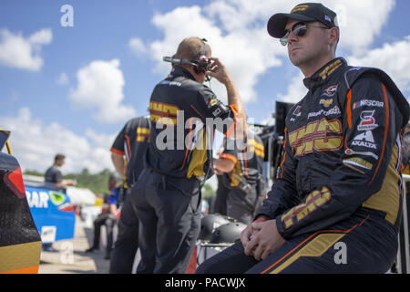 Loudon, New Hampshire, USA. 21st July, 2018. Michael Annett (5) gets ready to qualify for the Lakes Region 200 at New Hampshire Motor Speedway in Loudon, New Hampshire. Credit: Stephen A. Arce/ASP/ZUMA Wire/Alamy Live News Stock Photo