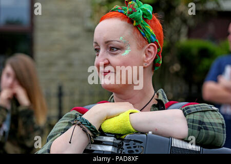 Littleborough, UK. 22nd July, 2018. The annual Rushbearing festival reviving the tradition of carrying the rushes to the local church dating back to a time when the church floors where earthen and the rushes were used to cover them for insulation. Littleborough,22nd July, 2018 (C)Barbara Cook/Alamy Live News Credit: Barbara Cook/Alamy Live News Stock Photo