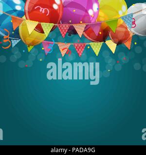 Color Glossy Happy Birthday Balloons Banner Background Vector Illustration Stock Vector