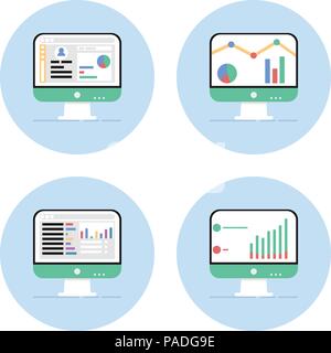Monitoring of analytics icons on a white background Stock Vector