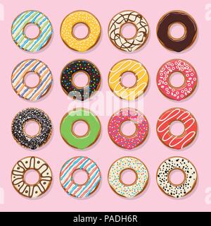 Set of 4 color donuts in modern flat style. Donut isolated for your ...