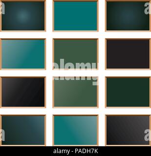vector set of school blackboard empty icons, board frames for education design, classroom frame boards isolated on white background Stock Vector