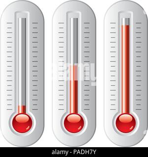 vector set of thermometers with degrees. no numbers, red bulb temperature measurement device Stock Vector