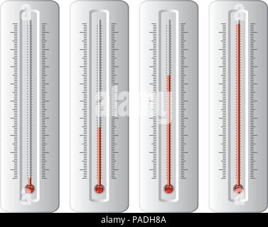 thermometers icon set with different high temperature values