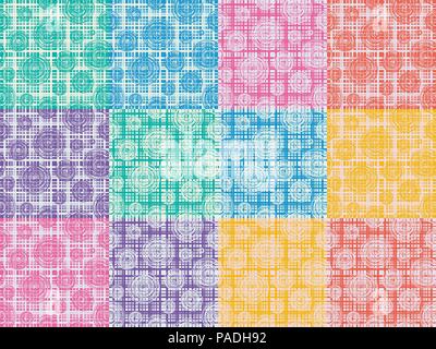 vector collection of seamless background patterns of abstract round line circles and crossed straight lines Stock Vector