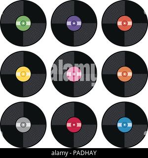 vector set of music retro vinyl record flat icons Stock Vector