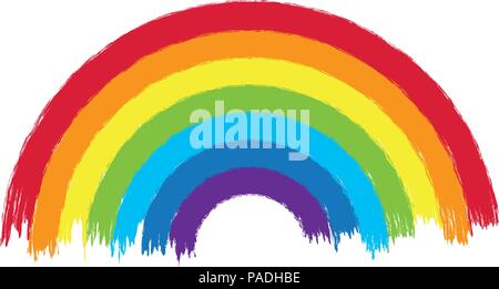 vector colorful rainbow arc illustration, grunge painted design of rainbow colors on white background, abstract drawing design Stock Vector