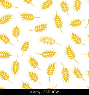 vector seamless wheat or rye pattern, abstract agricultural  yellow ornament on white background Stock Vector