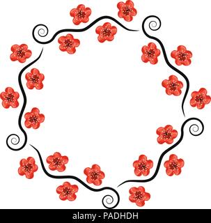 vector decoration pattern of cherry branches with blossom isolated on white background, spring sakura flowers Stock Vector