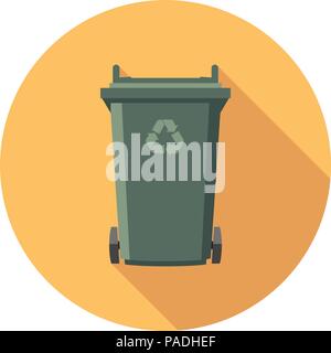 vector flat recycling wheelie bin icon with recycle arrow symbol Stock Vector