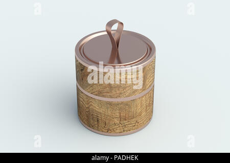 Blank closed wooden short tube container packaging on white background. 3d illustration Stock Photo